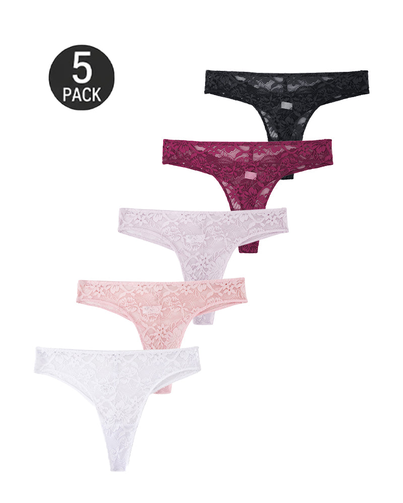 5-Pack Lace Openwork Seamless Thongs