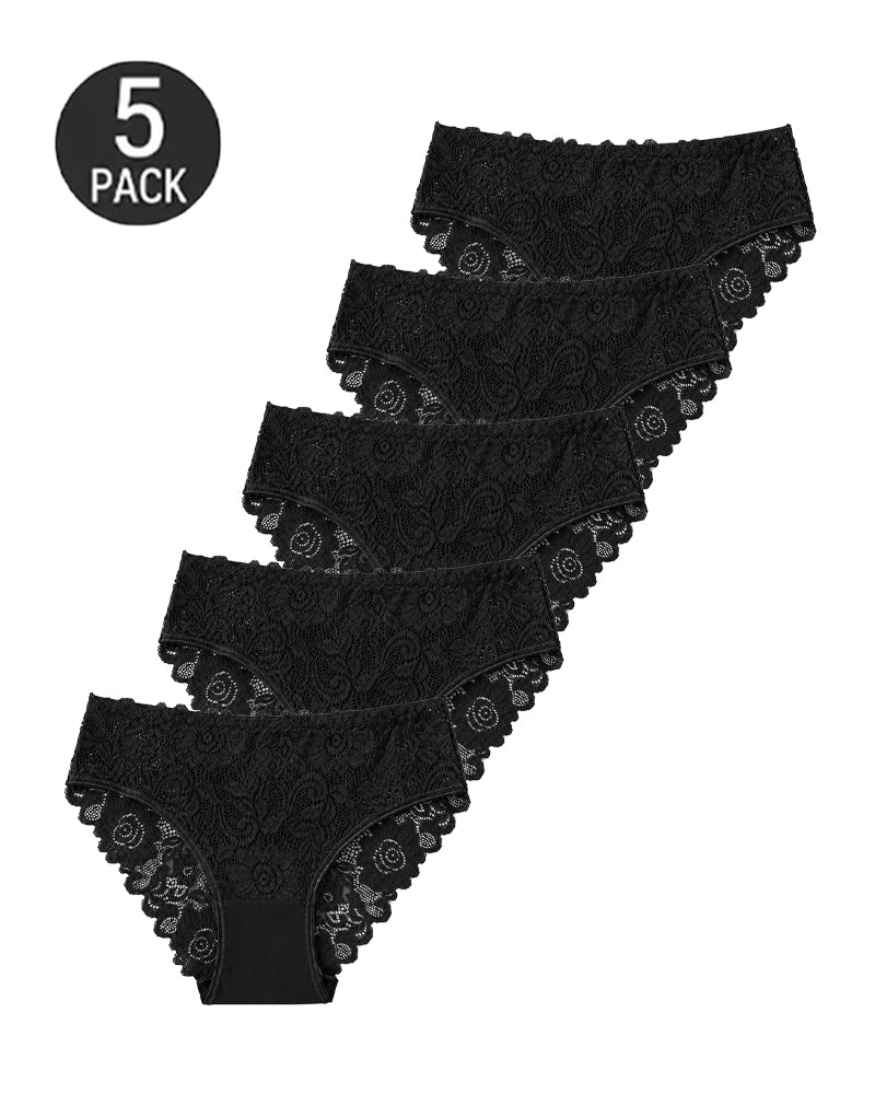 5-Pack Lace Openwork Cotton Crotch High Elastic Panties