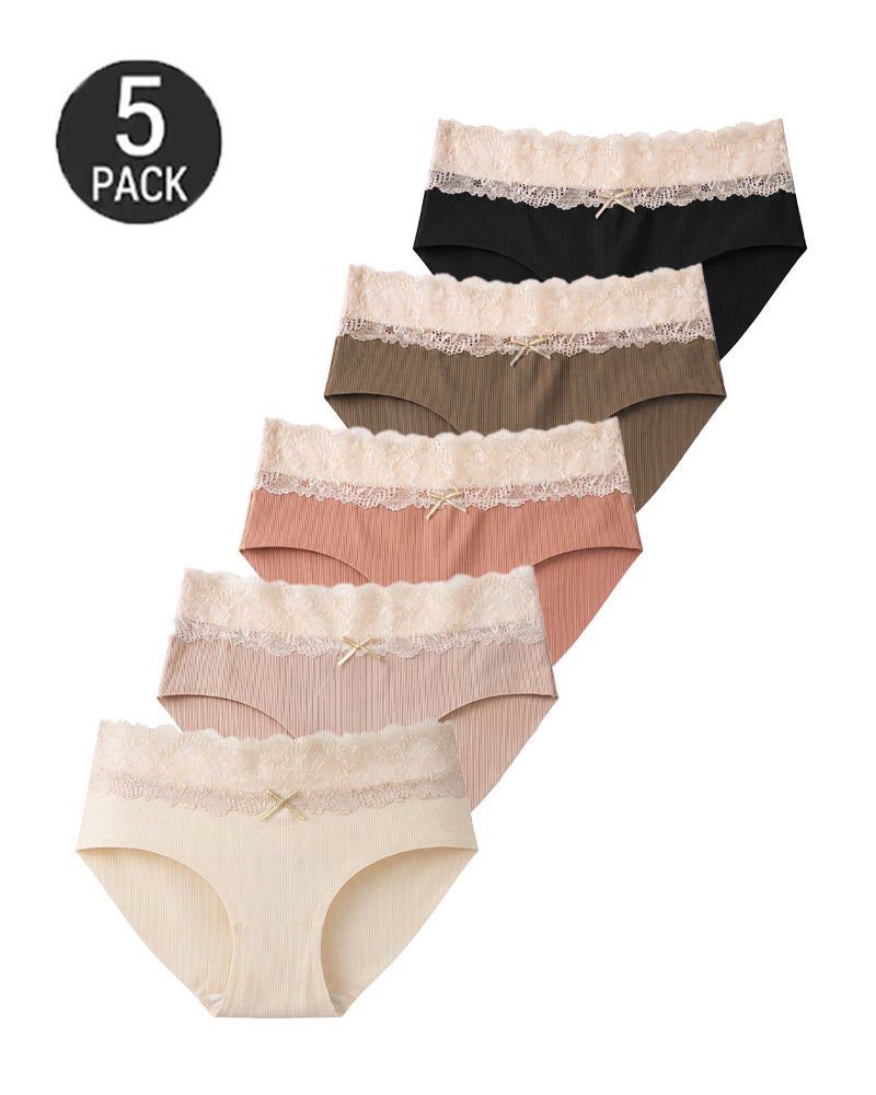 5-Pack Seamless Lace Cotton Antibacterial Crotch Panties