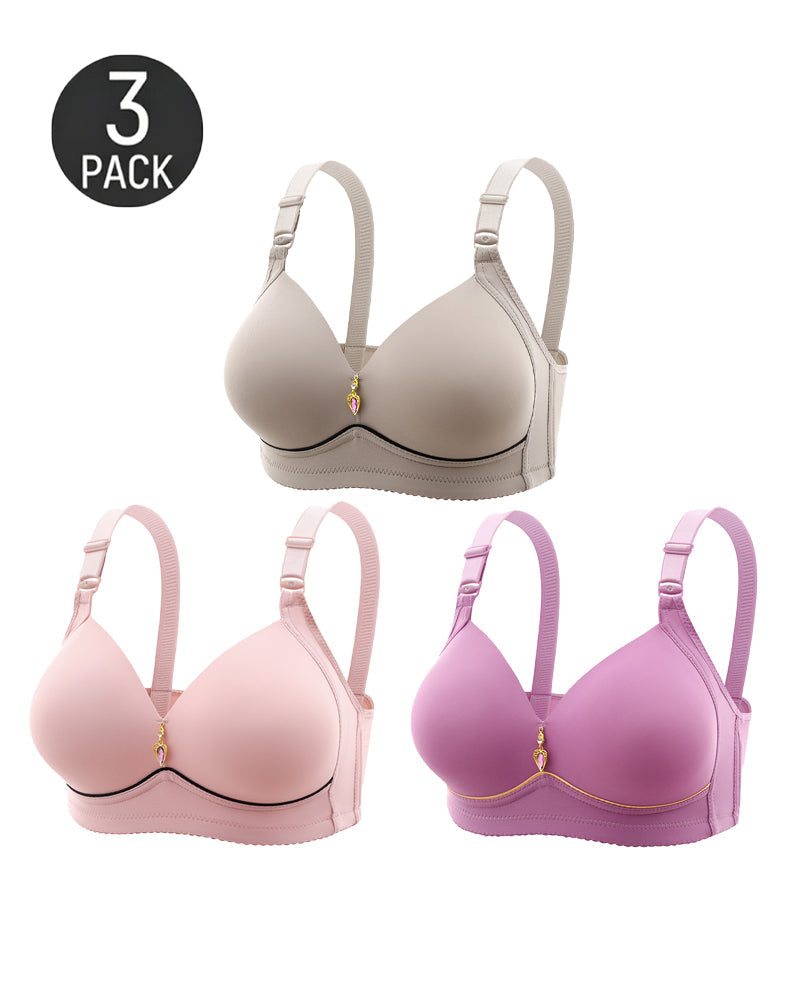 3-Pack Wire Free Comfortable Breathable Push Up Bra