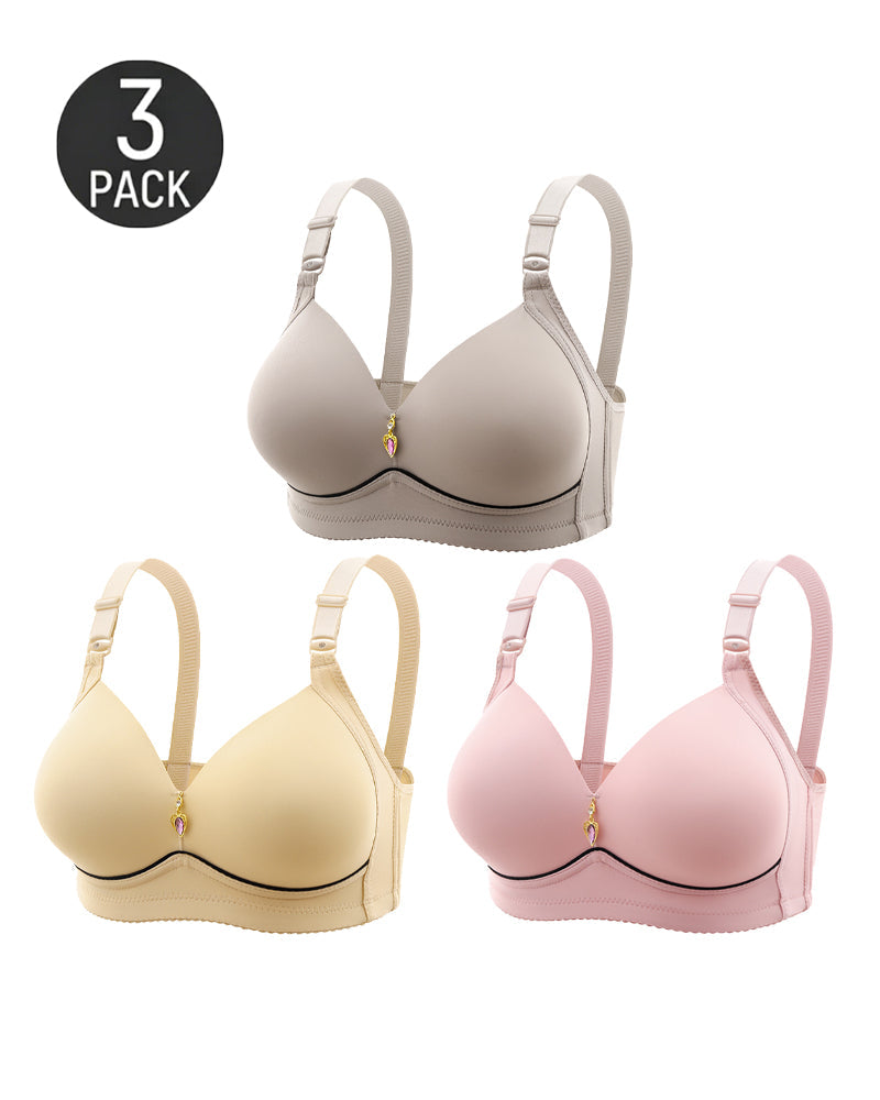 3-Pack Wire Free Comfortable Breathable Push Up Bra