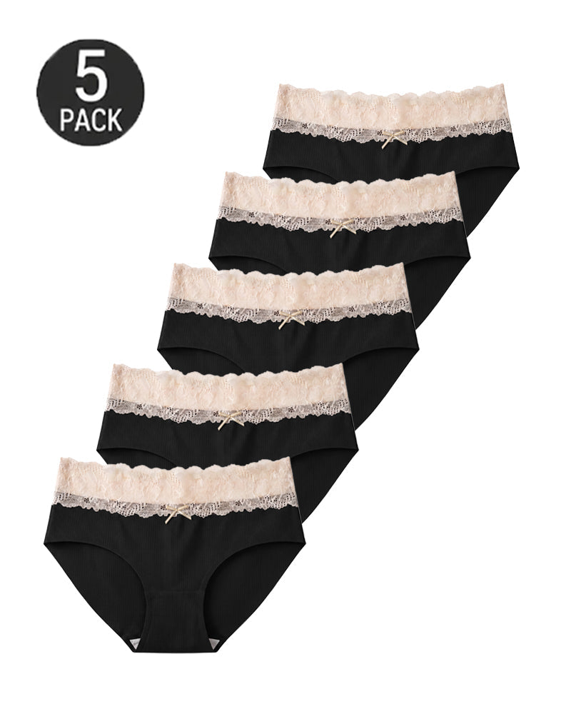 5-Pack Seamless Lace Cotton Antibacterial Crotch Panties