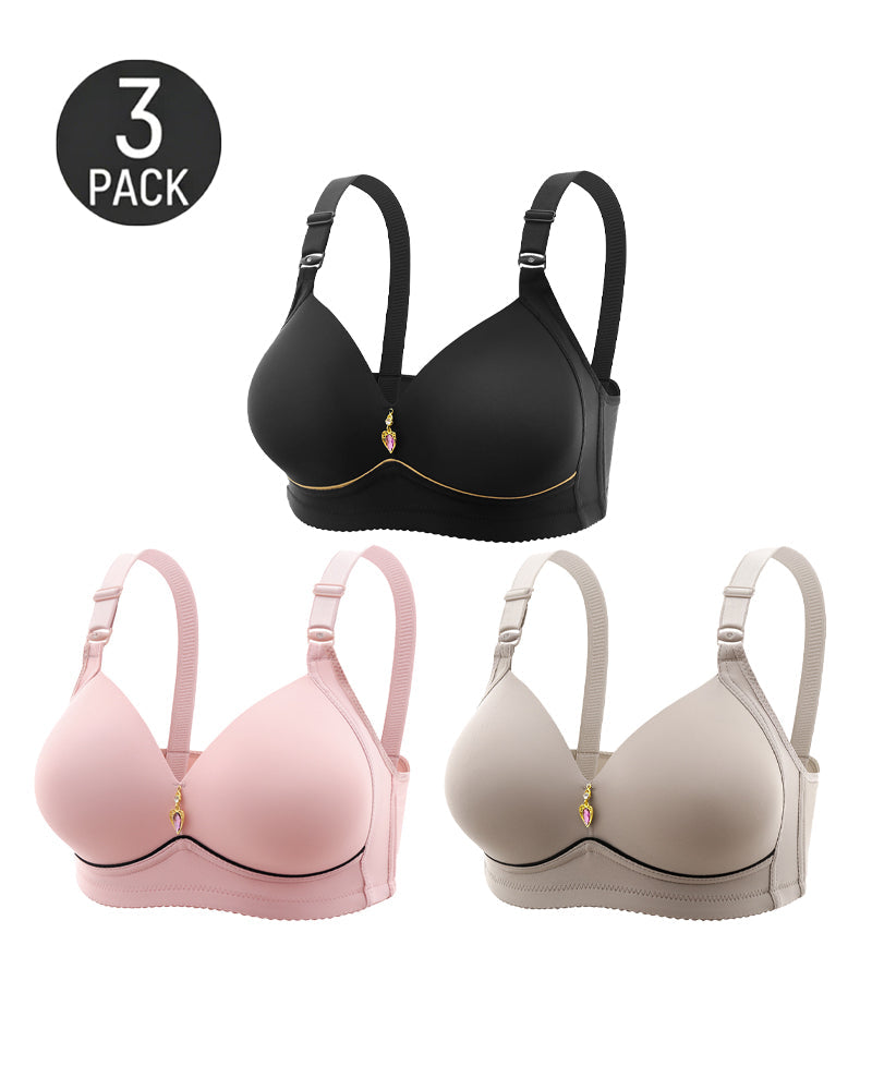 3-Pack Wire Free Comfortable Breathable Push Up Bra