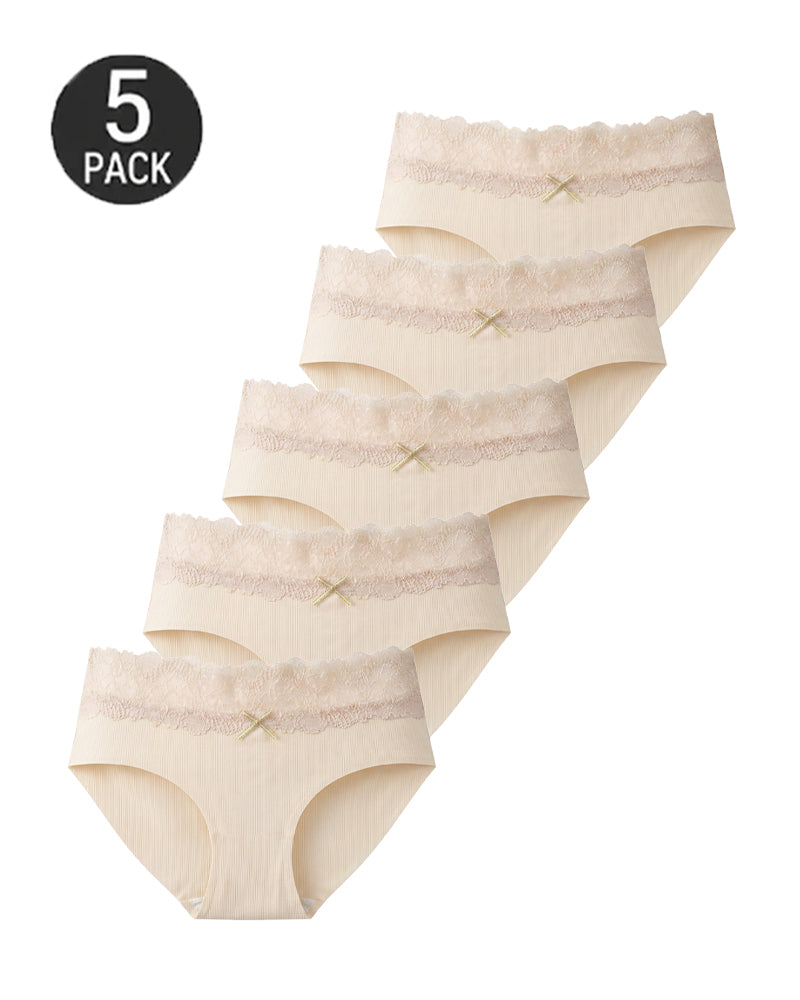 5-Pack Seamless Lace Cotton Antibacterial Crotch Panties