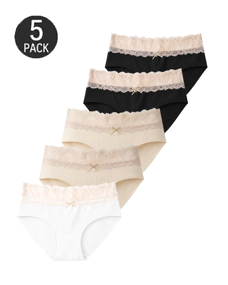 5-Pack Seamless Lace Cotton Antibacterial Crotch Panties
