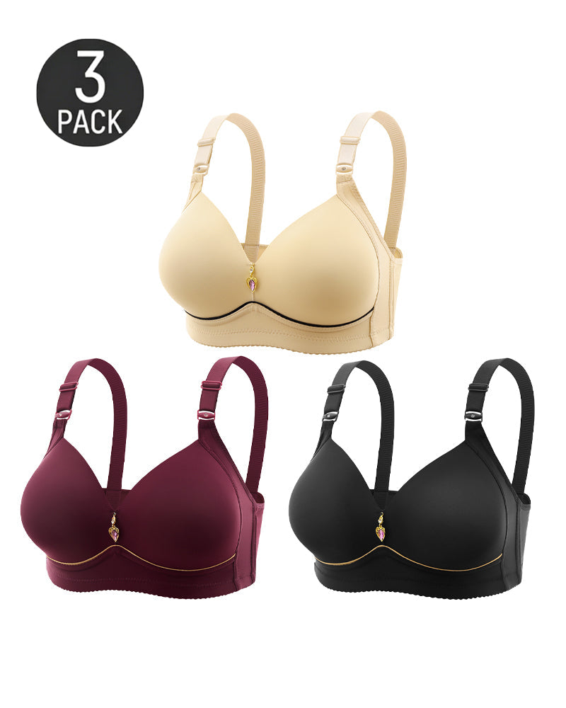 3-Pack Wire Free Comfortable Breathable Push Up Bra