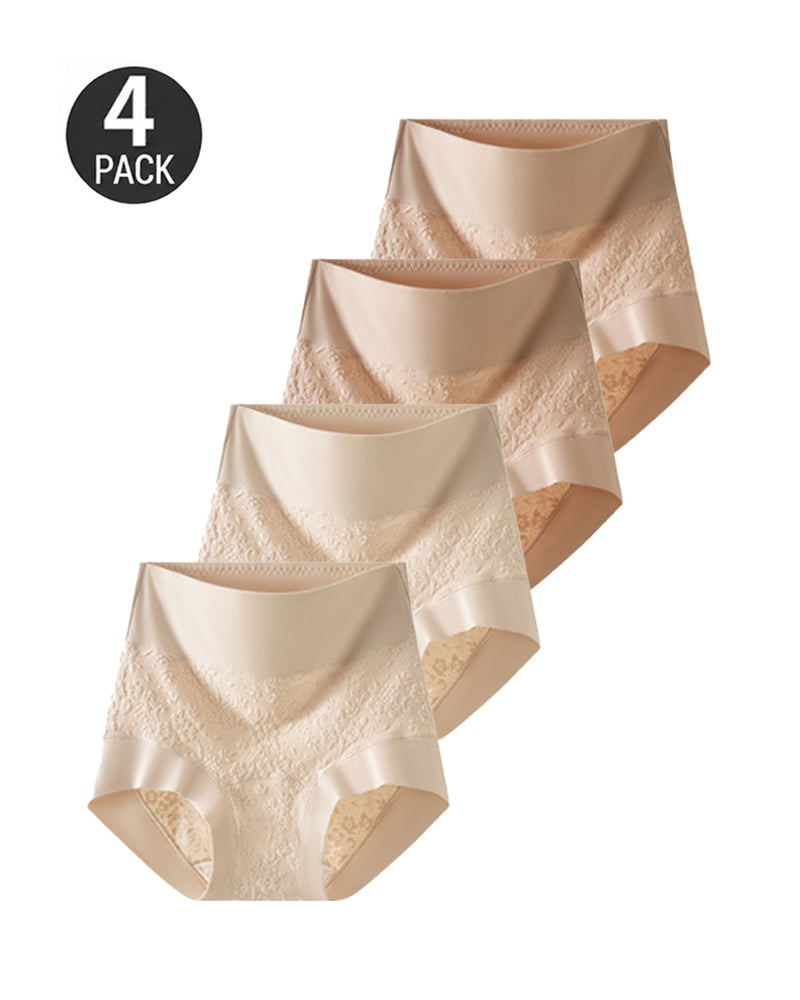 4-Pack Pure Cotton High Waist Tummy Control Elastic Jacquard Briefs