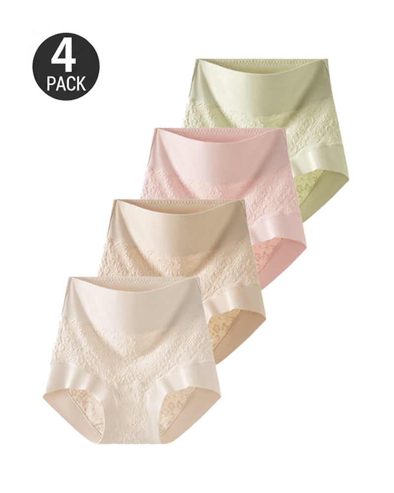 4-Pack Pure Cotton High Waist Tummy Control Elastic Jacquard Briefs