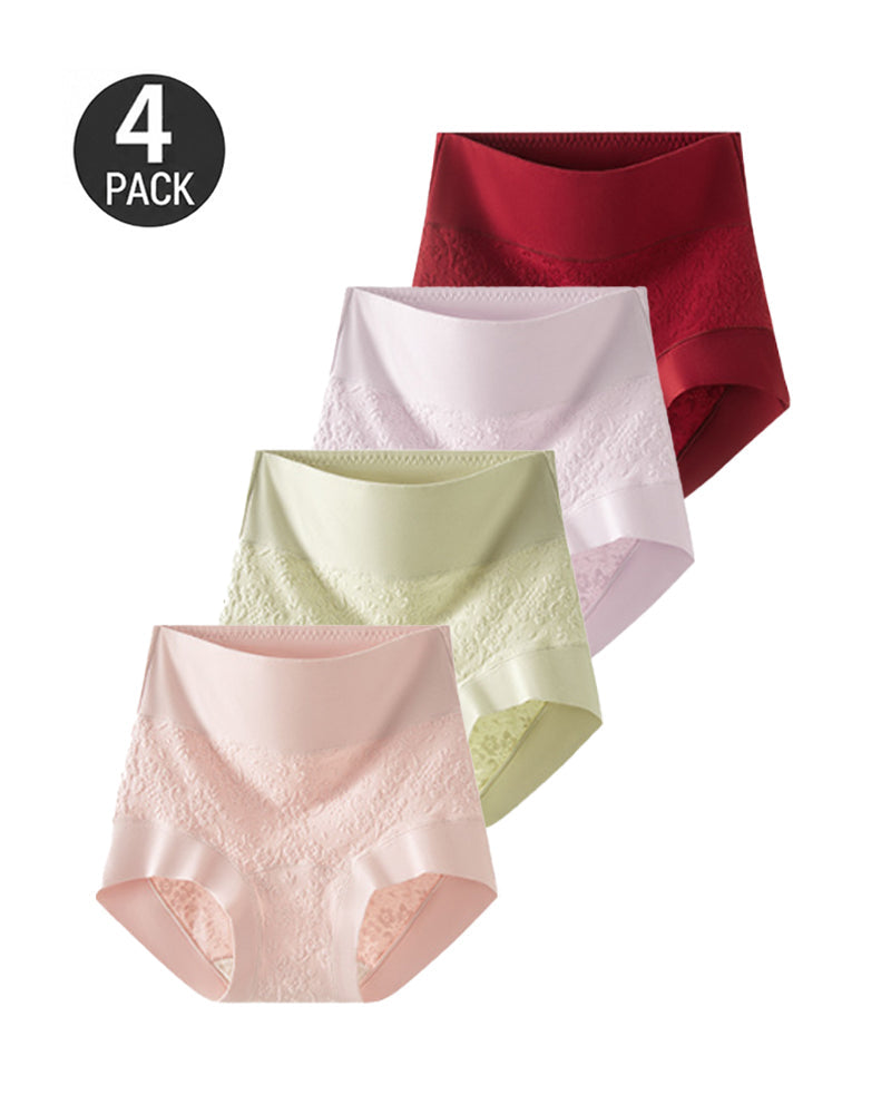 4-Pack Pure Cotton High Waist Tummy Control Elastic Jacquard Briefs