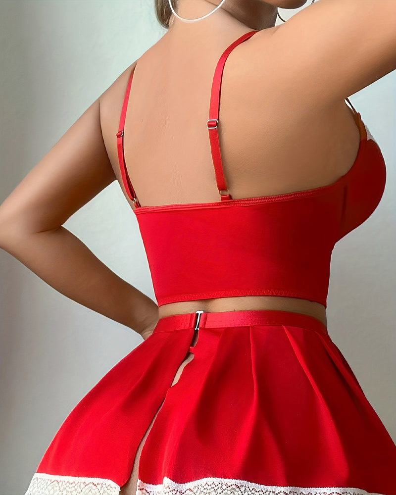 Christmas Colorblock Strap Cross Uniform Suit