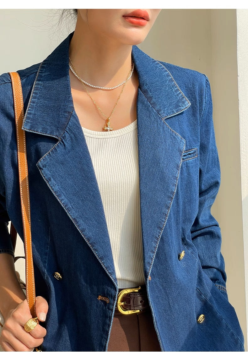 Denim Double Breasted Blazer