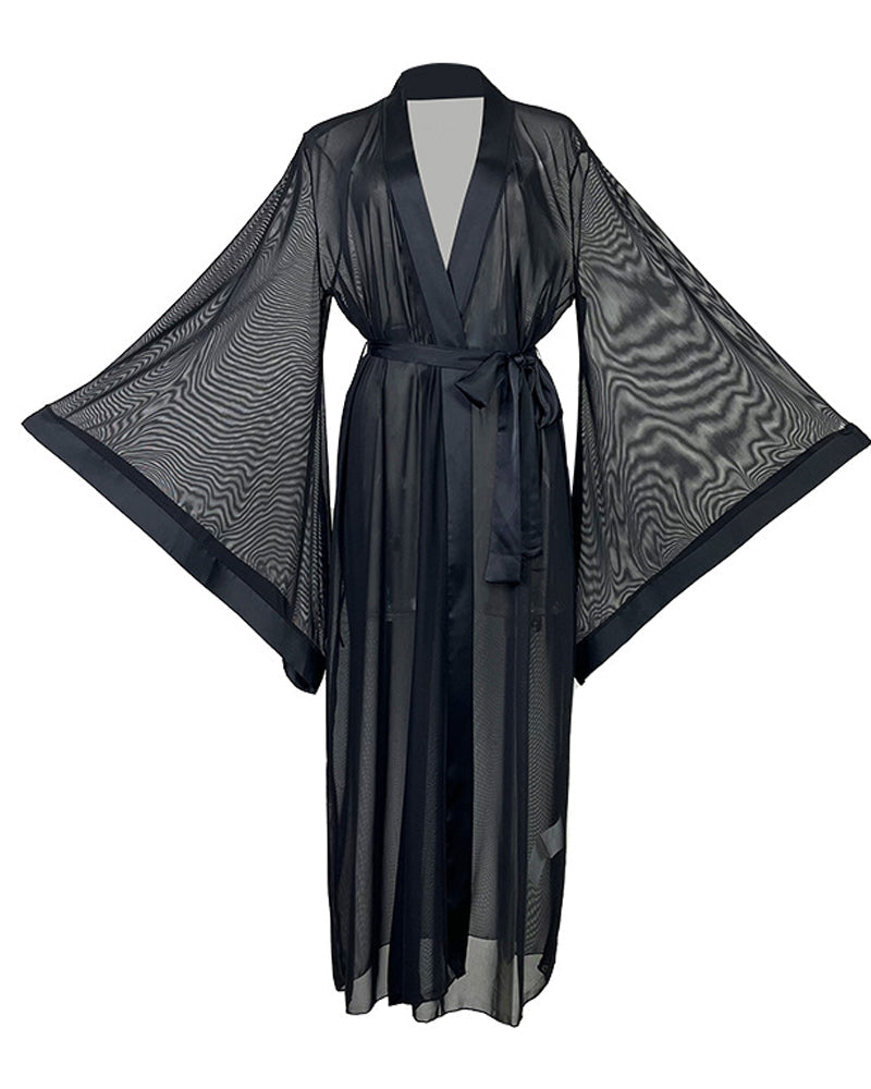 Mesh Tie-front Cardigan Home Robe