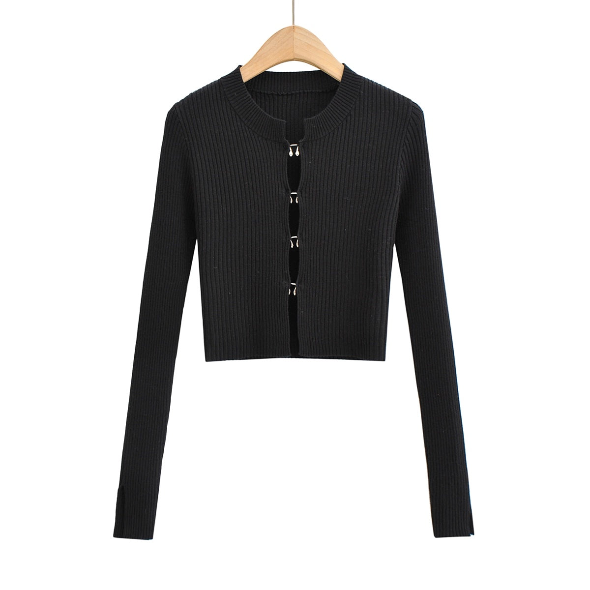 Metal Button Ribbed Fitted Sweater