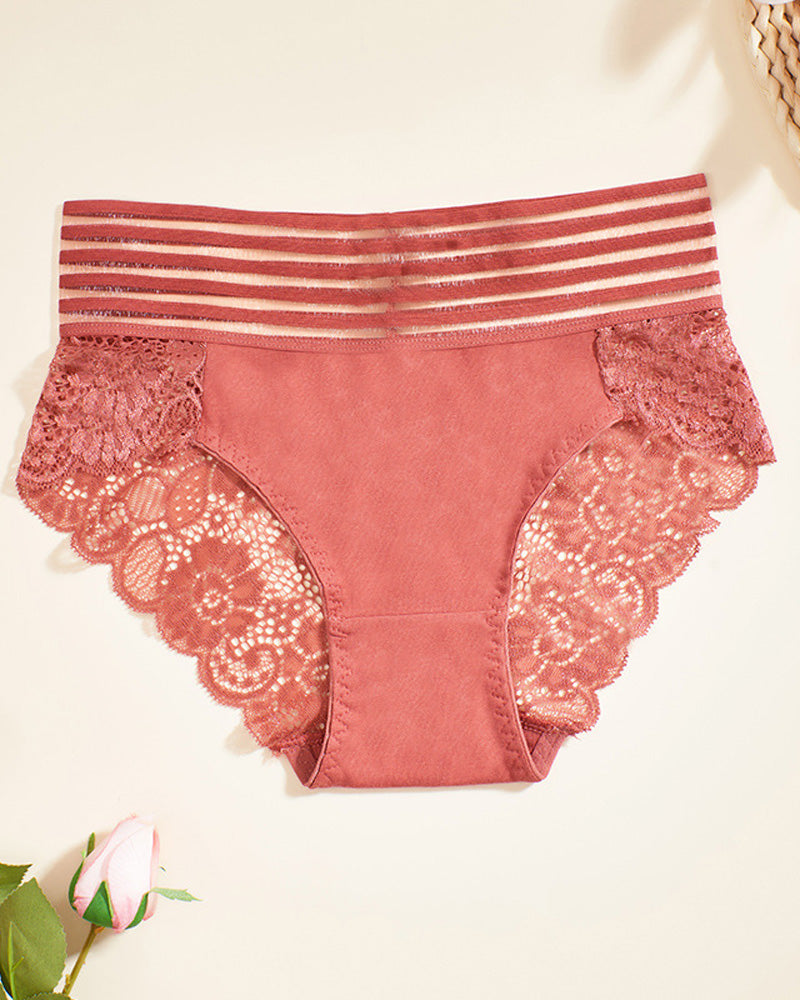 Women's High Waist Tummy Control Seamless Flower Lace Breathable Panties