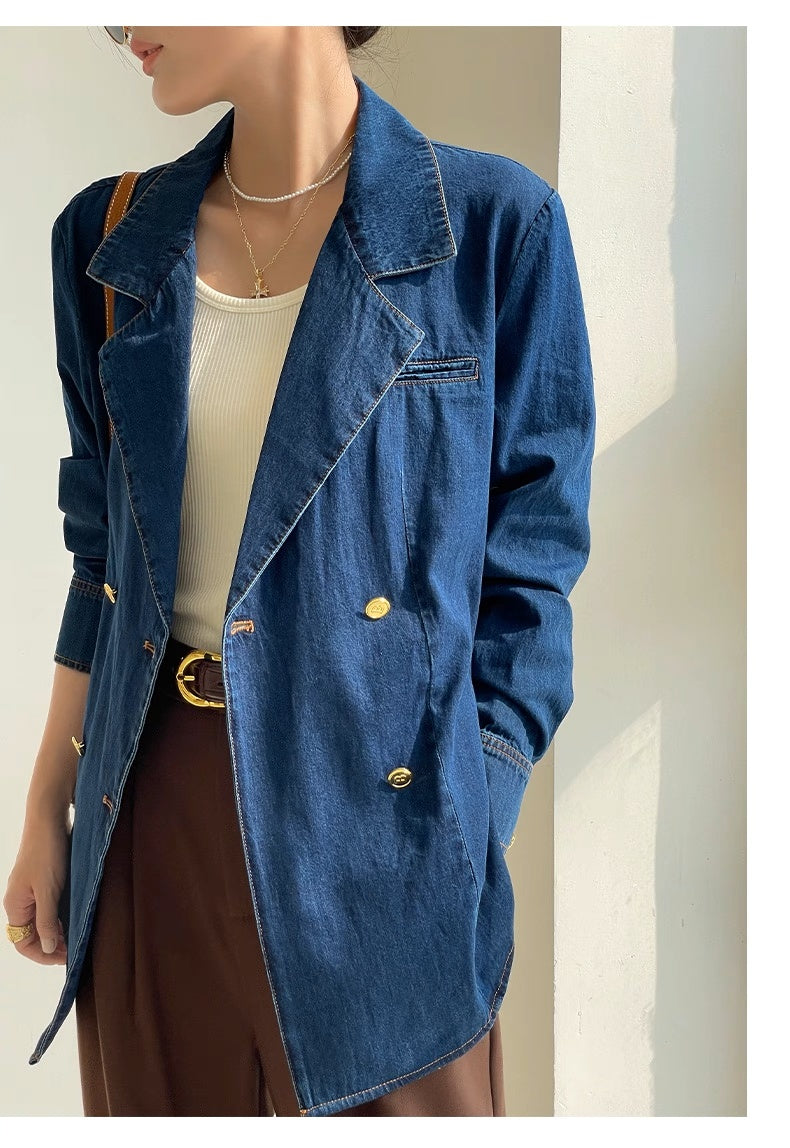 Denim Double Breasted Blazer