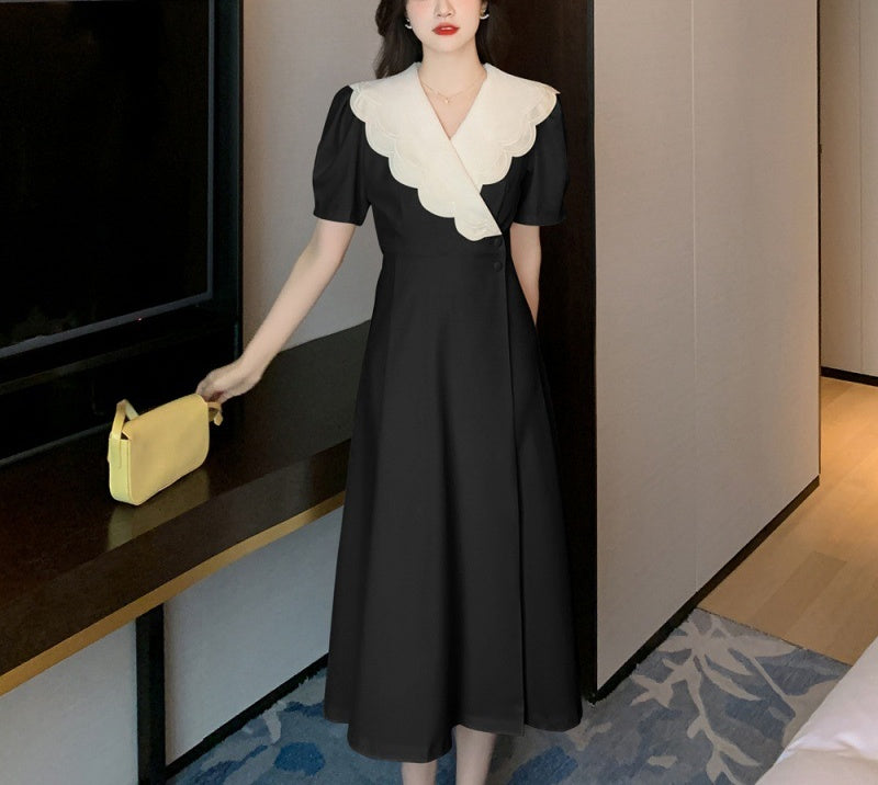 Midi Dress With Big Black Lapels