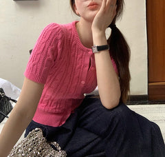 Hollow Knit Buttoned Top