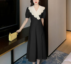 Midi Dress With Big Black Lapels