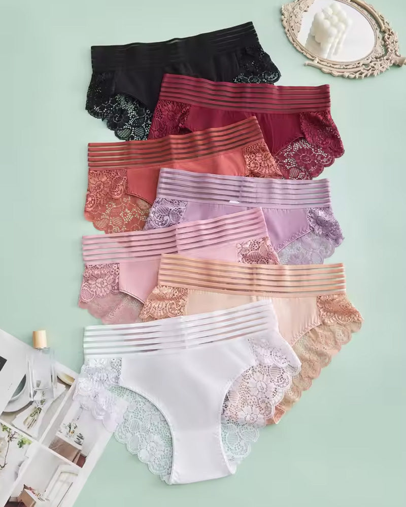 Women's High Waist Tummy Control Seamless Flower Lace Breathable Panties