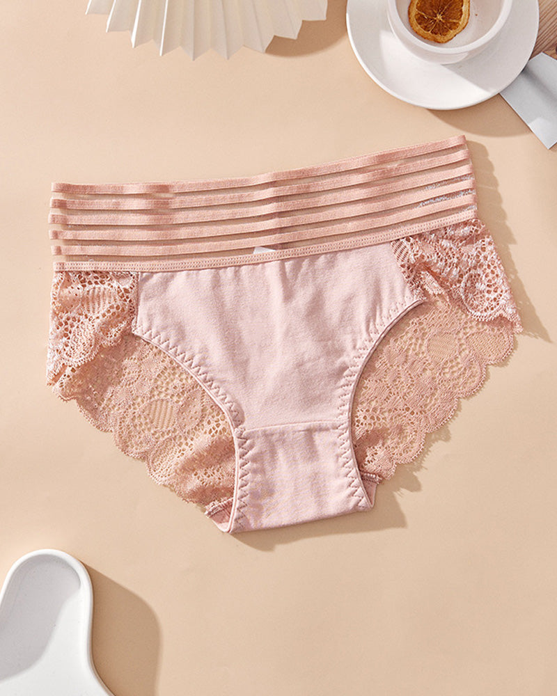 Women's High Waist Tummy Control Seamless Flower Lace Breathable Panties