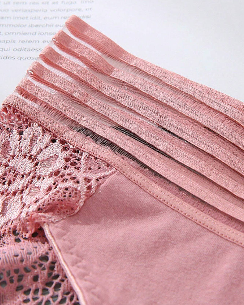 Women's High Waist Tummy Control Seamless Flower Lace Breathable Panties