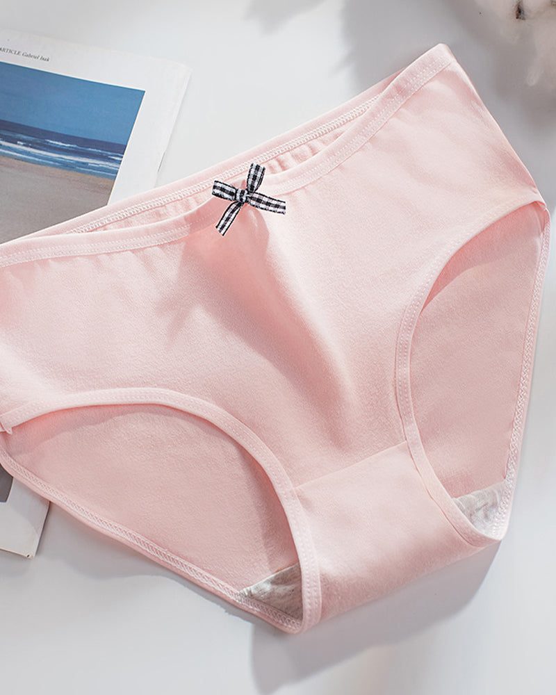 Women's Cotton Mid-Waist Solid Color Bow Seamless Comfortable Panties