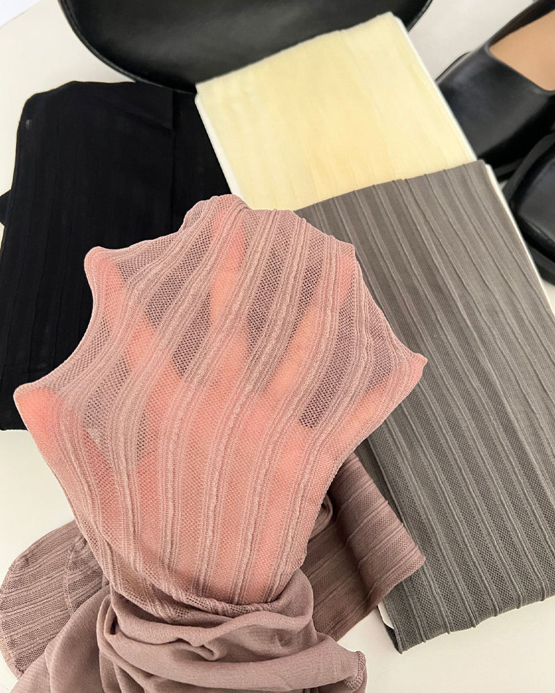 Vintage Vertical Striped Jacquard Sheer Stockings