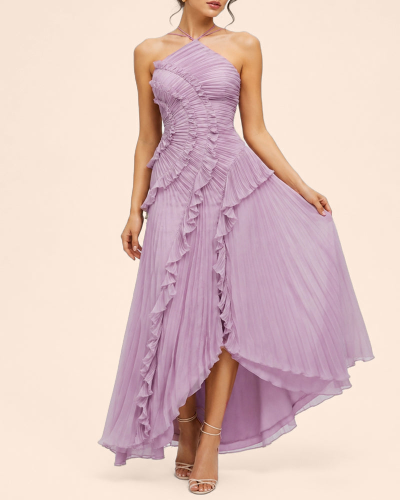 Halter Neck Backless Ruffled Maxi Dress