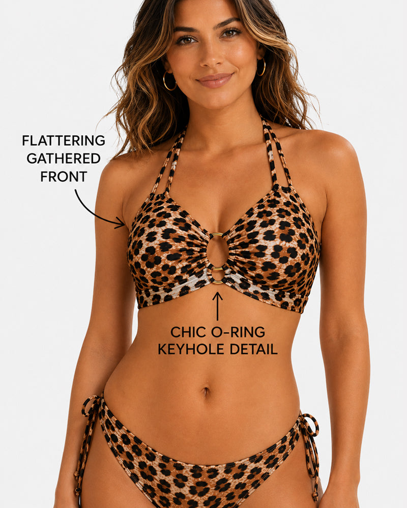 Halter Neck Leopard Print Bikini Swimsuit Set