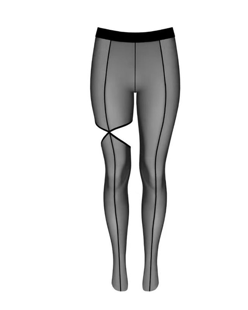 Irregular Split-leg Striped See-through Over-the-knee Pantyhose