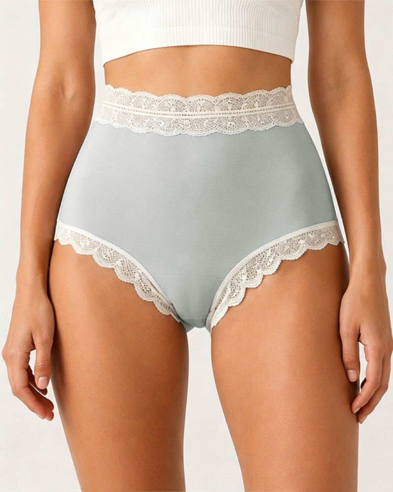Pure Cotton High Waisted Seamless Lace-trimmed Panties