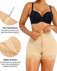 Women's Lace-trimmed Zipper Hook-eye Tummy Control Hip-lifting Shaping Shorts