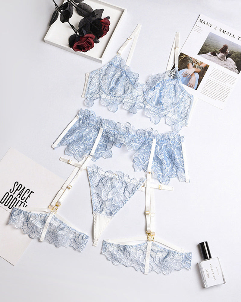 Flower Lace Mesh Splicing Transparent Sex Set