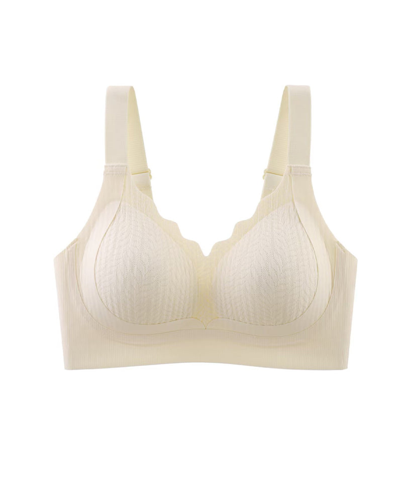 Casual Seamless Wavy Edge Wide Shoulder Straps Underwire Push-up Breathable Bra