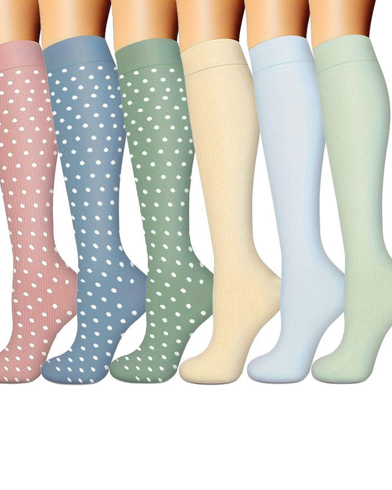 6 Pairs Of High-Elastic Breathable Calf Compression Socks For Sports and Fitness