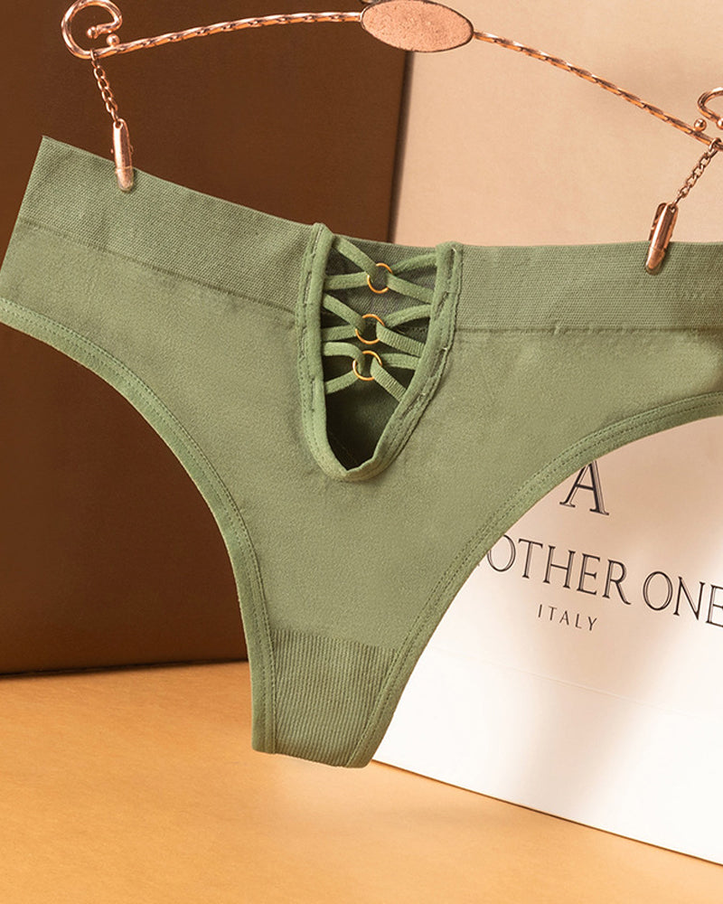 Mid-waist High-elasticity Comfortable Hollow-out Seamless Thong