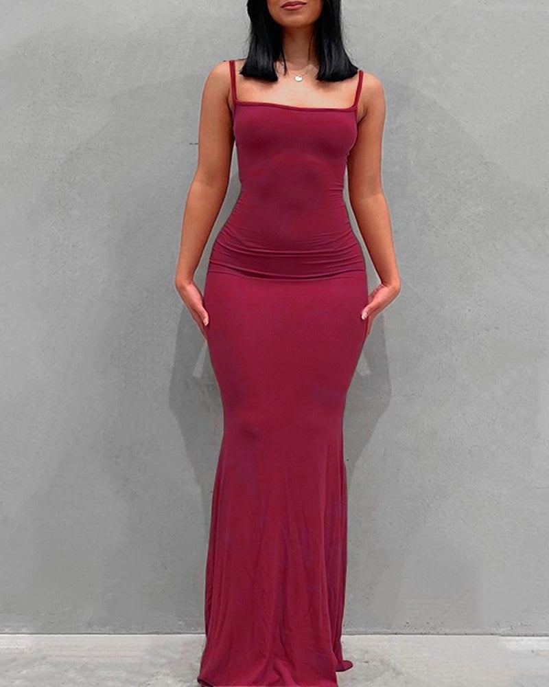 Women's Solid Color Stretch Sleeveless Long Dress