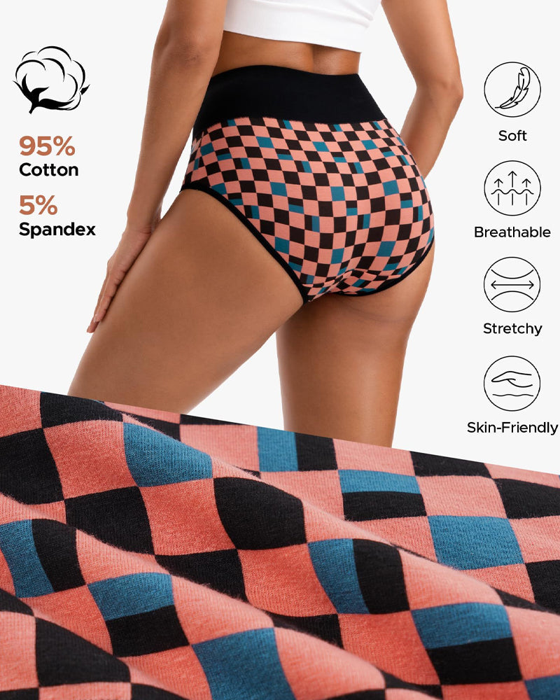 5-Pack Women's High-waisted Pure Cotton Soft Breathable Printed Panties