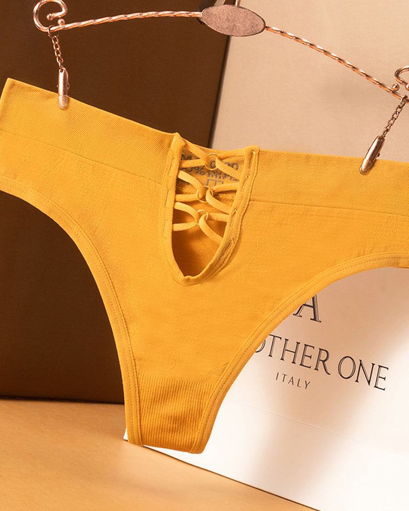 Mid-waist High-elasticity Comfortable Hollow-out Seamless Thong