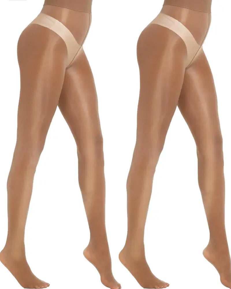 Two Pack High Waisted Silky Shiny Transparent Tights Pantyhose