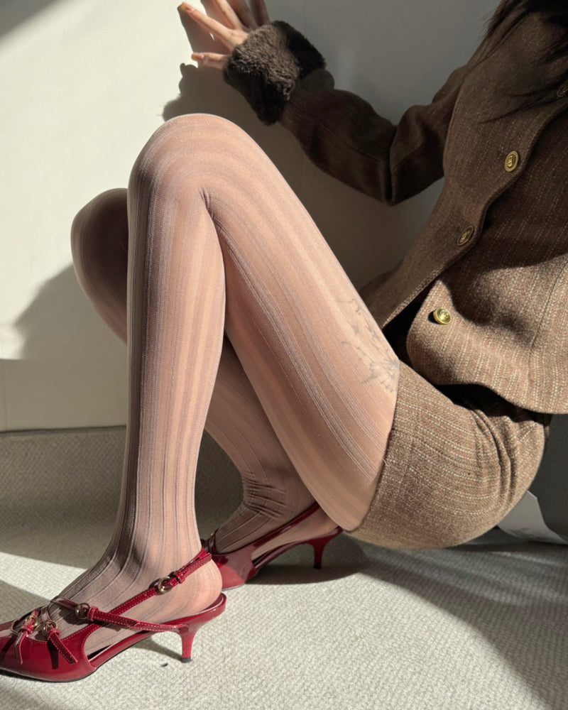 Vintage Vertical Striped Jacquard Sheer Stockings
