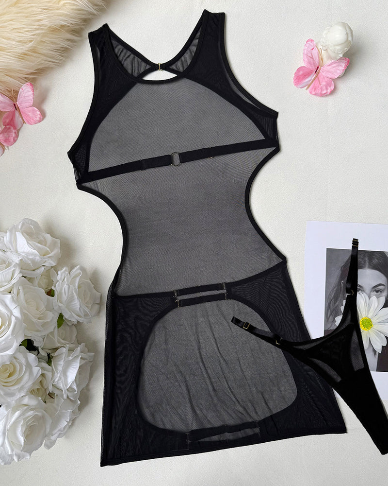 See-through Mesh Backless Bodycon Nightgown