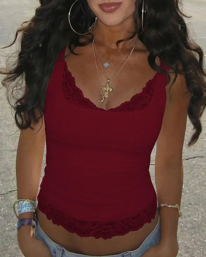 Women's Lace Trim Solid Color V-Neck Camisole Sleeveless Vest