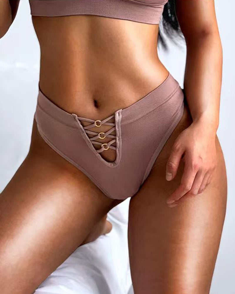 Mid-waist High-elasticity Comfortable Hollow-out Seamless Thong
