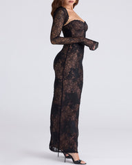 Floral Lace Strapless Bodycon Slit Long Dress and Long-sleeved Cover-up Set