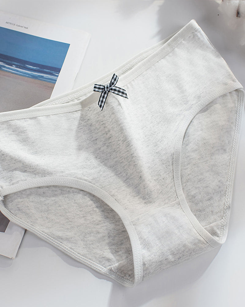 Women's Cotton Mid-Waist Solid Color Bow Seamless Comfortable Panties