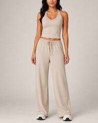 Women's Backless Top and Wide-leg Pants Sports Casual Set