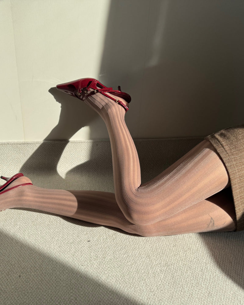 Vintage Vertical Striped Jacquard Sheer Stockings