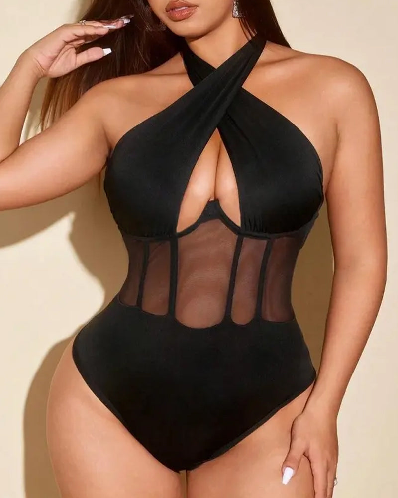 Cross-strap Mesh Bodysuit
