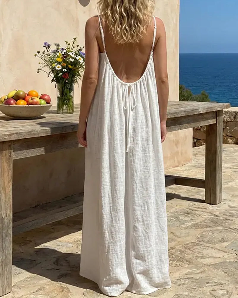 Women's Casual Sleeveless Solid Color Backless Spaghetti Strap Dress